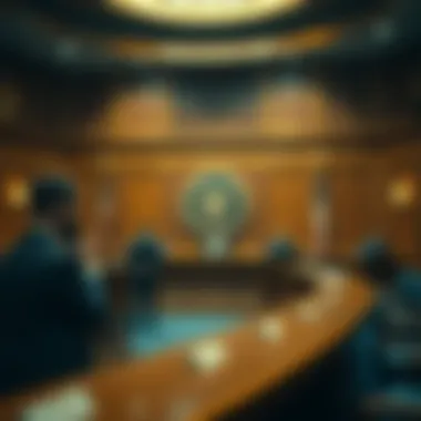 Courtroom scene representing legal proceedings
